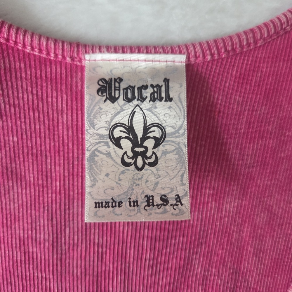 VTG Vocal Pink Tank Top Women Large Y2K Bedazzle Gems Cross Graphic - Picture 4 of 7